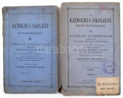 A katholikus iskolaügy magyarországban. A katholikus iskolaügy Magyarországban. II. Literare Authenticae exhibentes origines scholarum Hungariae, quas pro infirmanda juventute post cladem ad Mohács viri catholici condiderunt et dotarunt, reges apostolici confirmarunt. Collectae, editae et noatis illustratae a Frederico Weiser S. J. ... Fasciculus Primus.; Fasciulus Tertius. Pars I. Coloczae, 1882-1885, Franciscus Holmeyer, XXVII+1+192+2+5 p.; XV+1+424+LV p. Magyar és latin nyelven. Kiadói papírkötések, az első szakadt borítóval, sérült gerinccel, a második foltos borítóval, régi könyvtári címkével, bélyegzéssel, valamint a második felvágatlan lapokkal.