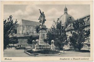 1941 Miskolc, Erzsébet tér, Kossuth szobor. Márton Jenő felvétele (ázott / wet damage)