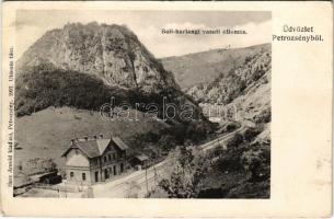 1907 Petrozsény, Petrosani; Boli barlangi vasútállomás. Herz Arnold kiadása / railway station near Bolia cave (Pestera Bolii) (gyűrődés / crease)