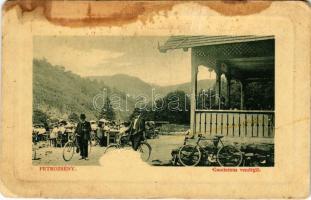 Petrozsény, Petrosani; Gambrinus vendéglő, étterem, férfiak kerékpárral. W.L. Bp. 5400. 1911-13. / restaurant, inn, men with bicycles (EM)