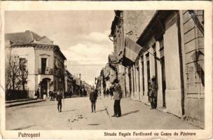 Petrozsény, Petroseni, Petrosani; Strada Regele Ferdinand cu Cassa de Pastrare / Ferdinánd király útja, bank / street view, bank (EB)