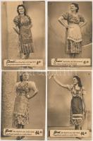 Magyar Divatcsarnok. Budapest VII. Rákóczi út 70-76. - 8 db régi használatlan reklám képeslap ruhákkal / 8 pre-1945 Hungarian fashion shop advertisement postcards