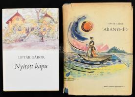 Lipták Gábor 2 kötete: Aranyhíd. Balatoni mesék, mondák, történetek. Bp., 1961, Móra. Első kiadás. Kiadói félvászon-kötés, kissé foltos borítóval, sérült kiadói papír védőborítóban. + Nyitott kapu. Vendégkönyvek faggatása. Bp., 1982, Magvető. Kiadói egészvászon-kötés, kiadói papír védőborítóban, az elülső szennylapon tulajdonosi névbejegyzéssel.