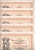 Makó 1929. &quot;Makói Népbank Részvénytársaság&quot; részvénye 50P-ről, szelvényekkel, szárazpecséttel (7x) két részletben sorszámkövetők &quot;000250-000254&quot; és &quot;000313-000314&quot; T:AU,XF középen hajlás, de nem megtört papír, folt, sarokhajlás, gyűrődés