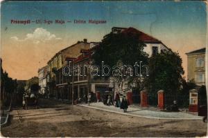 1928 Przemysl, Ul. 3-go Maja, Restauracya i Piwiarnia Goldstein / Dritte Maigasse / street, restaurant and beer hall (fl)