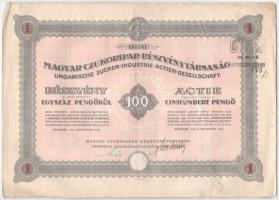 Budapest 1941. &quot;Magyar Czukoripar-Részvénytársaság&quot; részvénye 100P-ról szelvényekkel, szárazpecséttel T:F