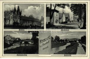 Laka Prudnicka, Gräflich Wiese (Prudnik, Neustadt Oberschl.); Schloss, Niederdorf, Schlossbrücke, Dorfpartie. Verlag Gebr. Hillebrand / castle, bridge, street, shop (EK)