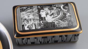 Hollóházi Szász Endre tervezte bonbonier és dísztál. Jelzett, d: 24 cm, bonbonier 14x9 cm