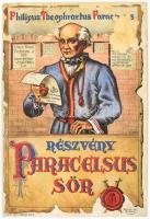 Részvény Paracelsus Sör - Első Magyar Részvény Serfőzde Kőbánya litográf reklámtábla, Klösz Gy. és Fia, kartonra kasírozva, sérülésekkel, 44,5×30 cm