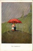 Gut beschirmt! / Children art postcard, umbrella. WSSB 5845. (EK)