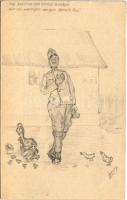 Ach könnt ich noch einmal so lieben, wie im wonnigen vorigen Monate Mai! Feldpostkarte / Kézzel rajzolt Tábori Postai Levelezőlap / WWI K.u.K. military, hand-drawn field postcard (EK)