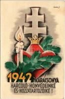 1942 Karácsonya Harcoló honvédeinké és hozzátartozóiké! Leventeifjúság honvédkarácsonya / WWII Hungarian military art postcard with Christmas greeting s: Légrády S. (EK)