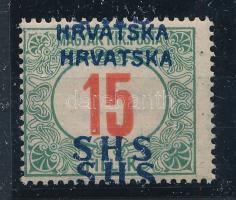 SHS 1918 Portó 15f kettős felülnyomással, Bodor vizsgálójellel. Certificate: Zrinjscak