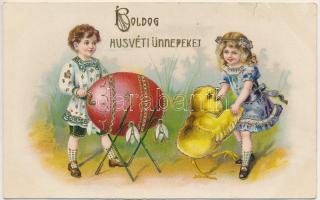 1915 Boldog húsvéti ünnepeket / Easter greeting art postcard with chicken and egg (szakadás / tear)