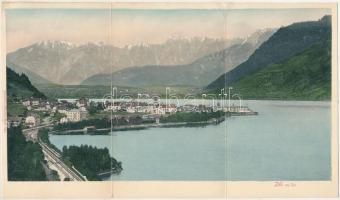 Zell am See, 3-tiled folding panoramacard with railway station (torn at fold)