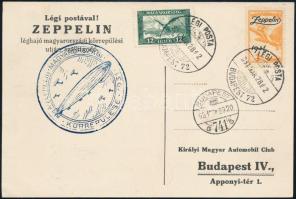 1931 Zeppelin magyarországi körrepülése levelezőlap Zeppelin 1P + Repülő 12f bérmentesítéssel