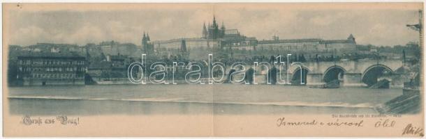 1900 Praha, Prag, Prague; Die Karlsbrücke und die Kleinseite / 2-tiled folding panoramacard with bridge (fl)