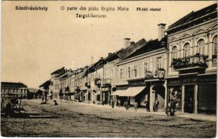 Kézdivásárhely, Targu Secuiesc; Fő tér, Jancsó F. Lajos, Ifj. Dávid István és Wertán István üzlete. Benovits J. Jenő kiadása / O parte din piata Regina Maria / main square, shops