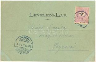 1899 (Vorläufer) Nagyenyed, Aiud; látkép, sétatéri síremlék, este / general view, monument, night. A...