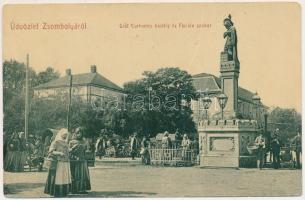 1909 Zsombolya, Hatzfeld, Jimbolia; Gróf Csekonics kastély és Flórián szobor, piac. W.L. Bp. 1992. / castle, statue, market (EK)