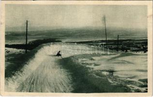 1936 Ótátrafüred, Altschmecks, Stary Smokovec (Magas-Tátra, Vysoké Tatry); Szánkópálya Rakovszky féle fordulója, téli sport / winter sport, toboggan run (r)