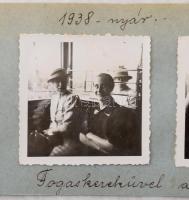 1938 150 éves a fogaskerekű - 4 db fotó fogaskerekűvel a Svábhegyre, kartonon, felirattal, 6×6 cm