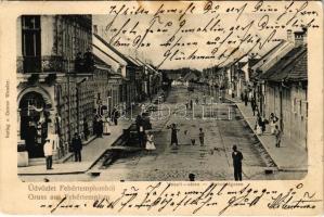 1902 Fehértemplom, Ung. Weisskirchen, Bela Crkva; Vasúti utca, üzletek. Gustav Wunder kiadása / Bahnhofgasse / street view, shops (EK)