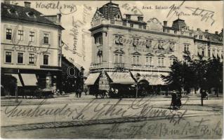 1909 Arad, Salacz utca, Rónai A. János szállodája, Központi kávéház, üzletek / street, hotel, café, shops