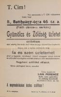 1934 Laik Ferenc tűzifa, szén, gyümölcs és zöldségkereskedő szórólapja új üzlete megnyitásáról a II. kerületben a Batthyány utcában, hajtva