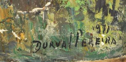 Durval Pereira jelzéssel: Hegyvidéki város sétálókkal. Olaj, vászon. Vakráma nélkül. Kissé sérült. 6...