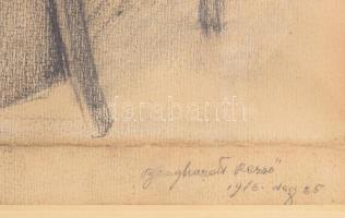 Burghardt Rezső (1884-1963): Olvasó hölgy portréja, 1916. Ceruza, papír. Jelzett. Dekoratív, üvegeze...