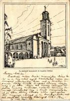 1948 Kerecsend, az 1944-ben felrobbantott templom romjai, hátoldalon az építendő új templom látképe....