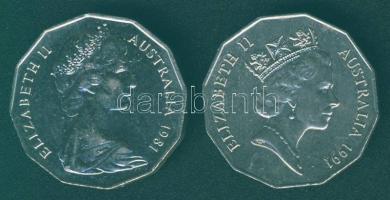 Ausztrália 1981. 50c "Charles & Diana" + 1991. 50c "25 éves a tízes pénzrendszer&...