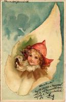 1901 Children art postcard, leaf. litho (fl)