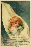 1901 Children art postcard, leaf. litho (fl)