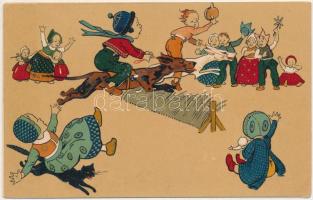 1906 Children art postcard, Dutch folklore. litho (r)