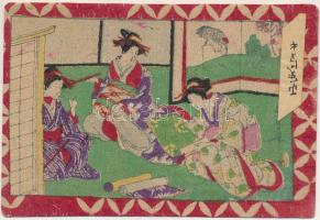 Japán gésa művészlap / Japanese geisha art postcard (vágott / cut)