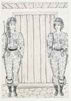 Lobkovitz Eleonóra (-): 16 db illusztráció (női katonák, utazás vonaton stb.). Tus, papír. Jelzés né...