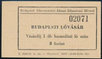 cca 1950 Budapesti lóvásár vásárdíj jegy