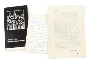 Jobbágy Károly: Szentendrei búcsú. DEDIKÁLT! Bp., 1978., Szépirodalmi. Első kiadás. Kiadói egészvászon-kötés, kiadói papír védőborítóban, benne gépelt versekkel, a szövegben javításokkal, valamint beragasztott illusztrációkkal.   A szerző, Jobbágy Károly (1921-1998) József Attila-díjas költő, műfordító által Molnár József (1918-2009) emigráns magyar író, könyvkiadó, nyomdász, folyóirat szerkesztő, az Aurora Kiadó szerkesztője részére DEDIKÁLT példány! Valamint a költő egy gépelt, aláírt levelével, és autográf levelével egy ünnepség meghívójának hátoldalán Molnár József részére.