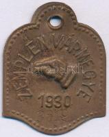 1930. &quot;Zemplén vármegye&quot; bronz ebadójegy / kutyabárca, &quot;3619&quot; sorszámmal (39x31mm) T:XF,VF