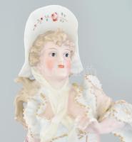Reneszánsz hölgy porcelán figura. Festett biszkvit porcelán, jelzett, ujjhiánnyal, m: 16,5 cm