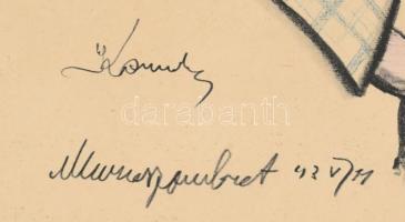 Olvashatatlan jelzéssel: Art deco hölgy portré, Muraszombat, 1943. Szén, papír. Üvegezett, dekoratív...