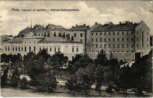 1910 Pola, K.u.k. Kriegsmarine Marine Gefangenhaus / Carcere di Marina / Osztrák-magyar haditengerészeti börtön - Hátoldalon titkosírás / Austro-Hungarian Navy prison. G. Fano Pola 1910. - cryptography on the backside (EK)