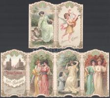 1909 A Divat Szalon zseb-naptára 1909. évre. Szecessziós díszesen litografált összehajtható zsebnapt...