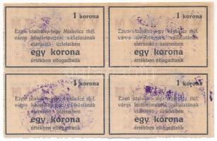 Miskolc ~1918-1919. 1K "Miskolcz thjf." utalvány-jegy négyes ívben, mind "MISKOLCZ&qu...