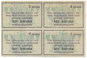 Miskolc ~1918-1919. 2K "Miskolcz thjf." utalvány-jegy négyes ívben, mind "MISKOLCZ&qu...