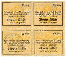 Miskolc ~1918-1919. 50f vízjeles papíron "Miskolcz thjf." utalvány-jegy négyes ívben, mind...