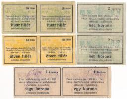 Miskolc ~1918-1919. 20f + 50f + 1K + 2K vízjeles papíron "Miskolcz thjf." utalvány-jegy cí...