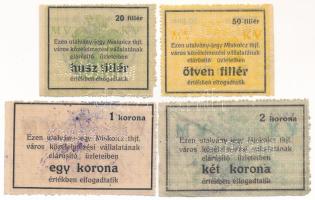 Miskolc ~1918-1919. 20f + 50f + 1K + 2K vízjeles papíron "Miskolcz thjf." utalvány-jegy, m...